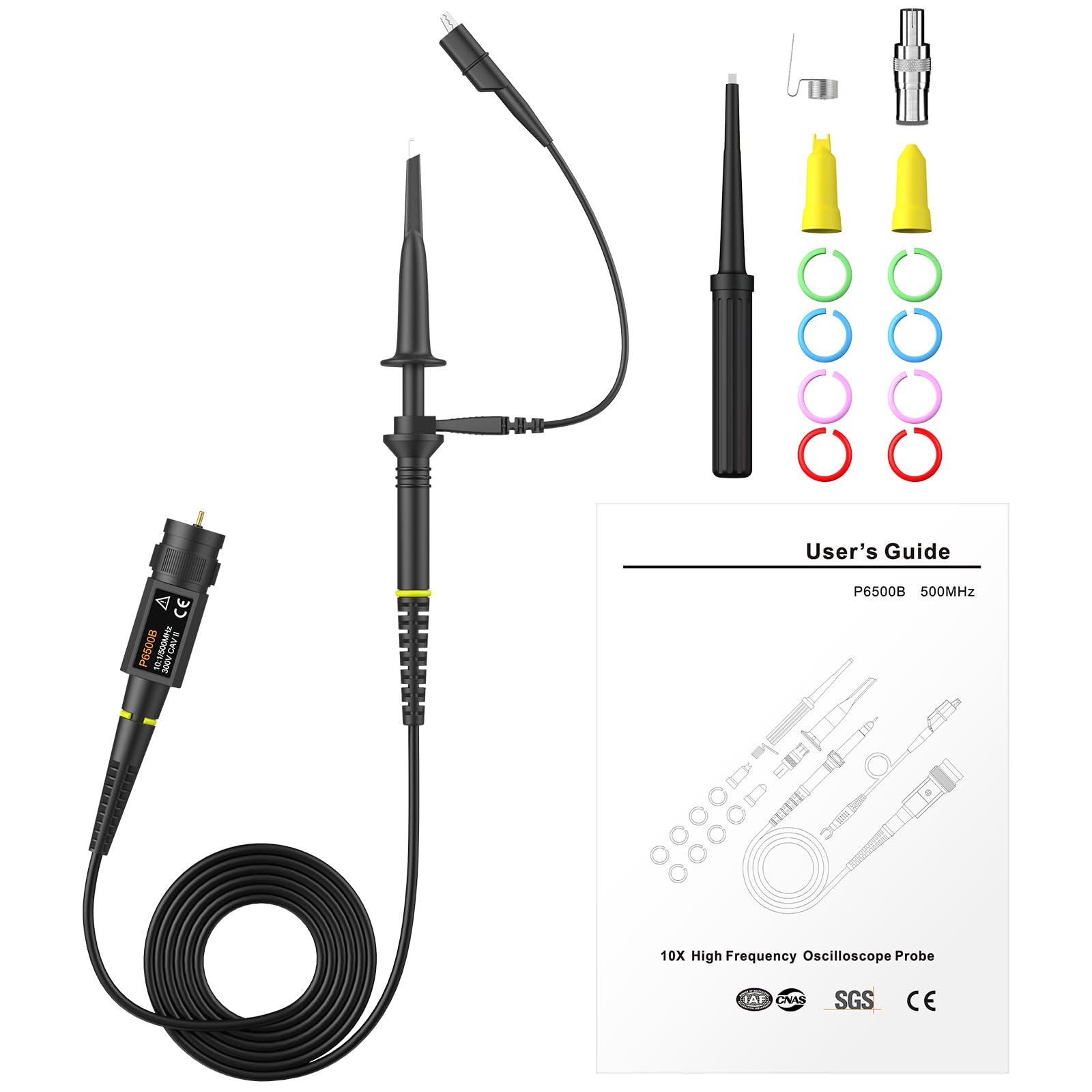 AUTOUTLET Osciloscopio Sonda Pasiva Clip 500MHz 10X Alta Precisión con Herramienta de Ajuste Kit de Accesorios
