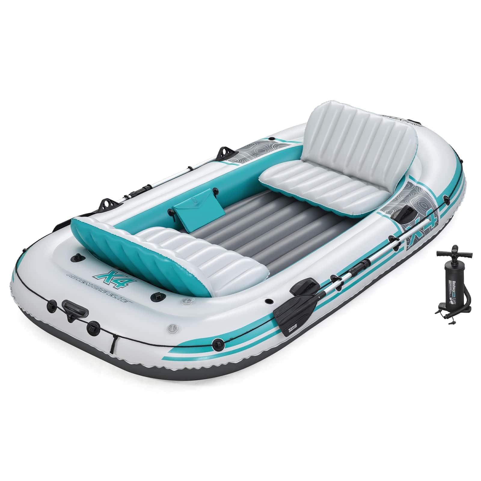 Bateau Gonflable Gris Blanc 3,15 x 1,65 m PVC Robuste avec rames en Aluminium, Pompe à Main, Sac de Transport, Supports de Canne, œillets de Moteur, capacité 500 kg