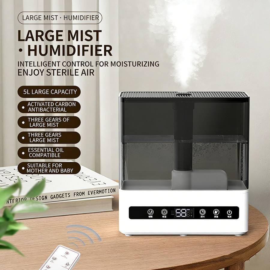 Image of Smart Ultrasonic 5L Humidifiers for Bedroom, 28 dB Quiet Supersized Cool Mist Air Humidifiers for Large Room, Baby Nursery, Plant, Indoor, Night Light, Easy to Clean, Precise Humidity Control