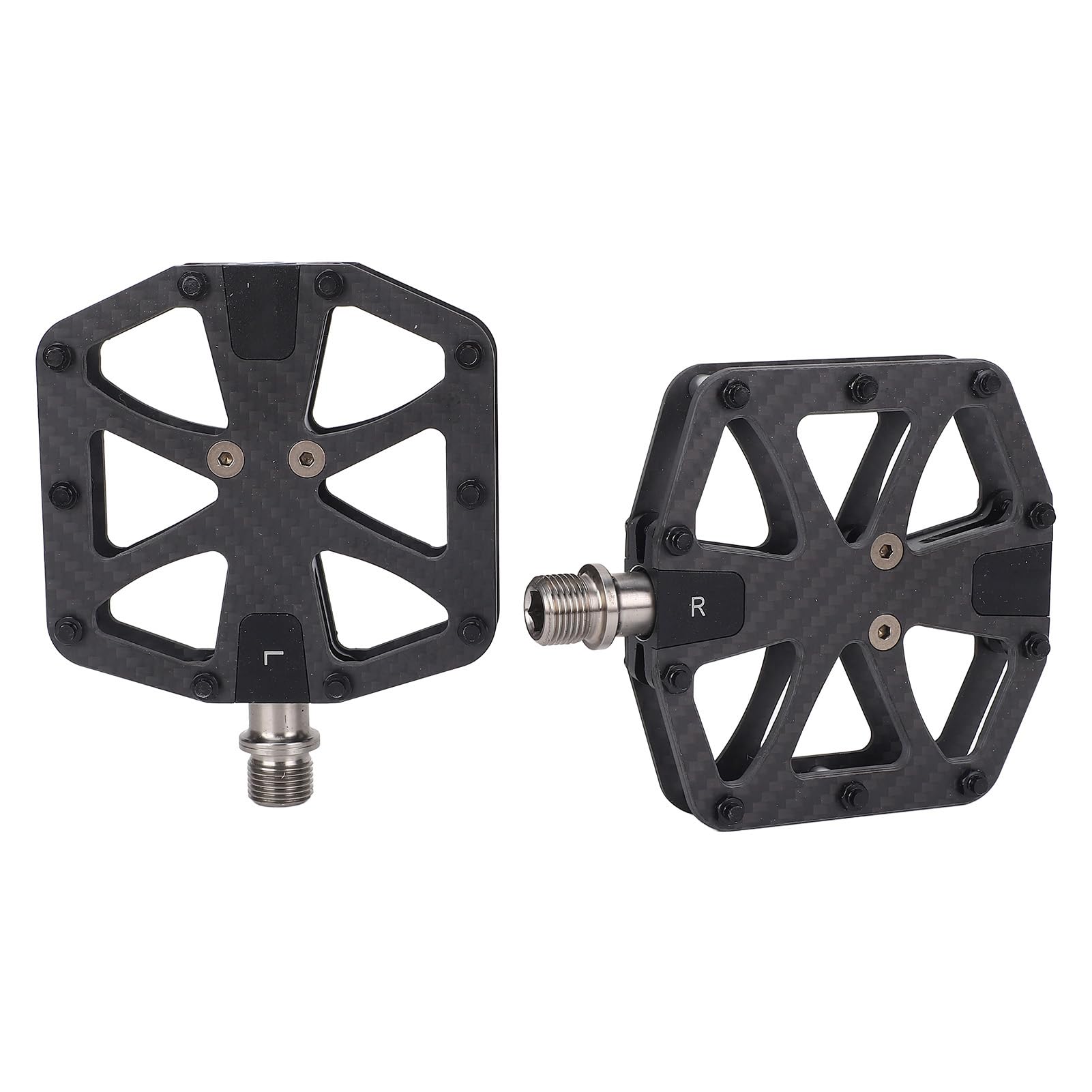 Yosoo Health Gear Pedały Rowerowe Pedały do ​​Rowerów Górskich z Włókna Węglowego 115 X 95 Mm z osią ze Stopu Ti 20 Kołków Antypoślizgowych Łożyska Igiełkowe dla Rowerów Składanych Dojeżdżających do