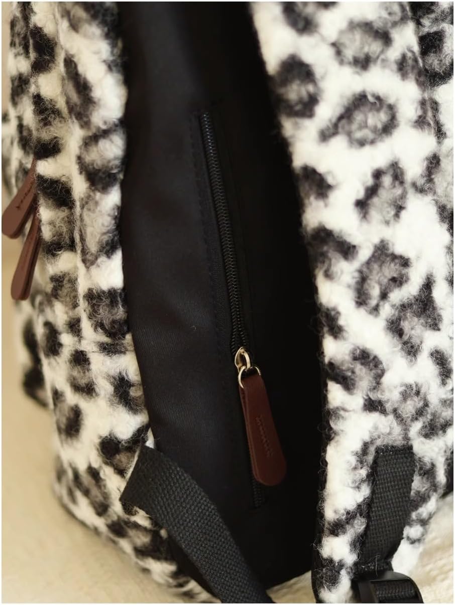 Fashion Backpack y2k Purse Backpack, Cute Fuzzy Daypack Grunge Alt Emo Shoulder Bag Cheetah Chic Coquette Harajuku Bag (White) - Image 7