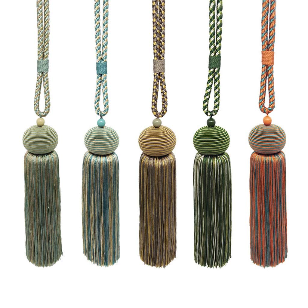 Paquet de 2 Attaches de Rideau à Pampilles, Cravate Suspendue, Brosse à Boucle, Sangles, Accessoires de Rideau, décoration de la Maison (Rple foncé)