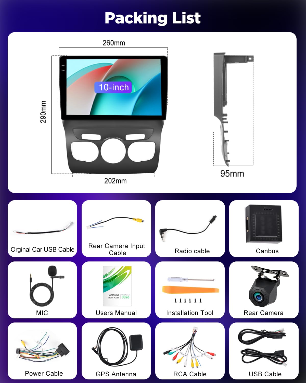 NHOPEEW 4+128G Android Autoradio per Citroen C4/DS4 2012-2018 con Wireless Carplay Android Auto - Schermo incell da 10 pollici Supporto WiFi GPS Comandi al volante + Telecamera di retromarcia Canbus