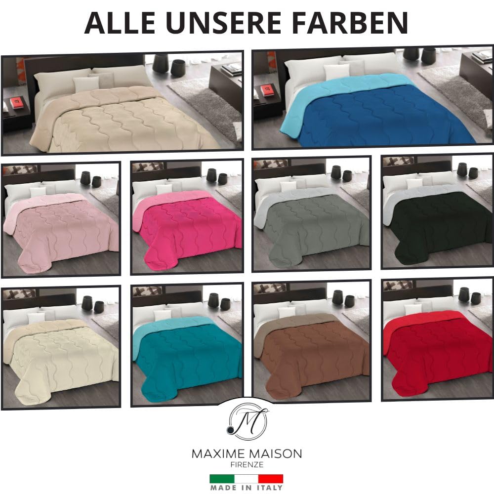 MAXIME MAISON - Winter Tagesdecke 240x260 cm, Warme Winterdecke für Herbst und Winter (300 gr/mq), Creme/Beige Wendedesign, Steppdecke für Doppelbett, Weiche Mikrofaser, Made in Italy