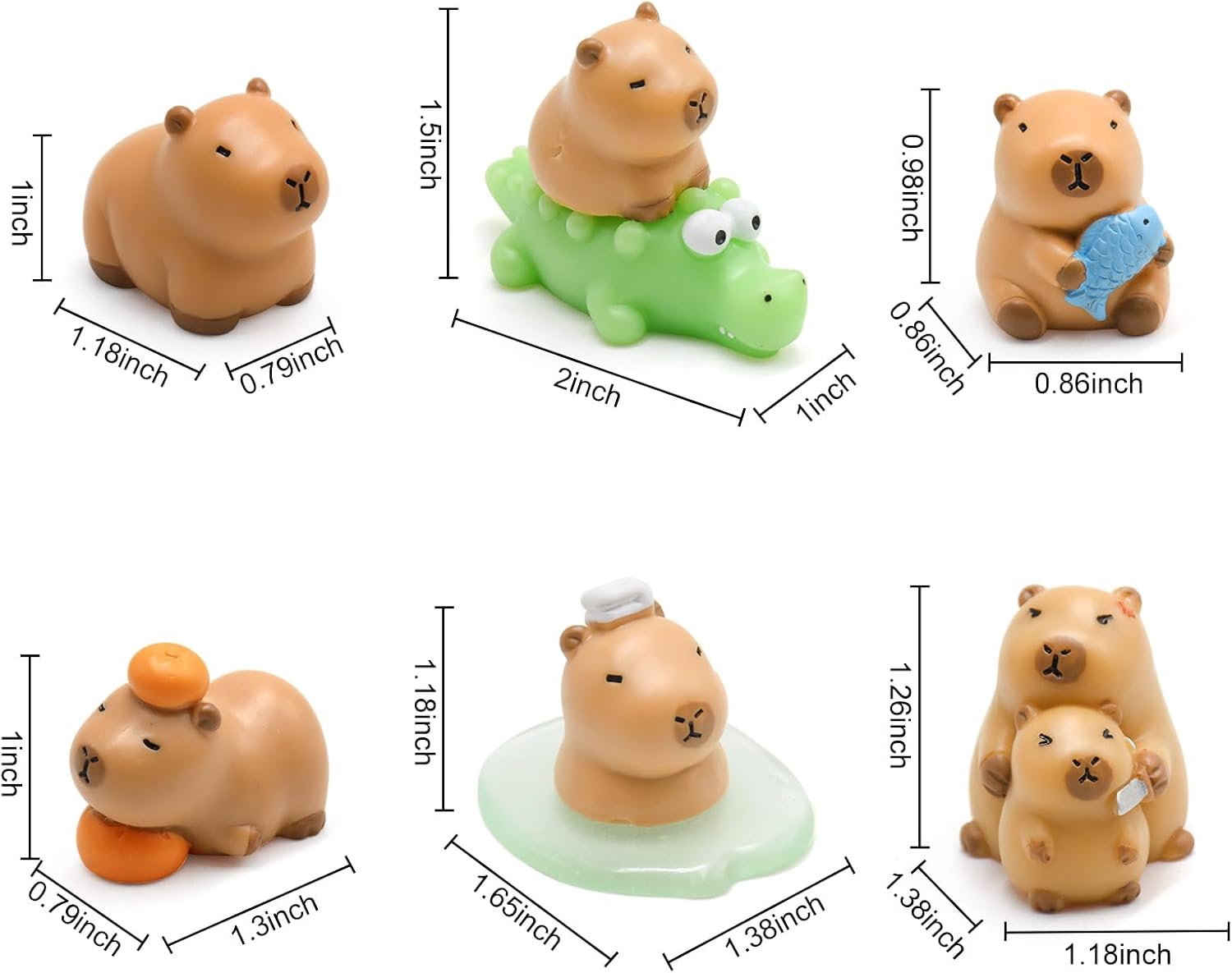 HOMICO Mini Capybara Figurines 8 Pieces Miniature Capybara and Crocodile for Dollhouse Miniatures Mini Resin Animals for Car Dashboard Fairy Garden Capybara Birthday Decorations
