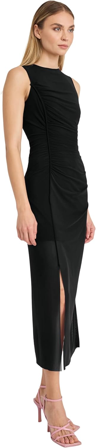 Donna Morgan Elegant Ruched Sleeveless Midi Sheer Overlay-Cocktail Dresses for Women - Image 2