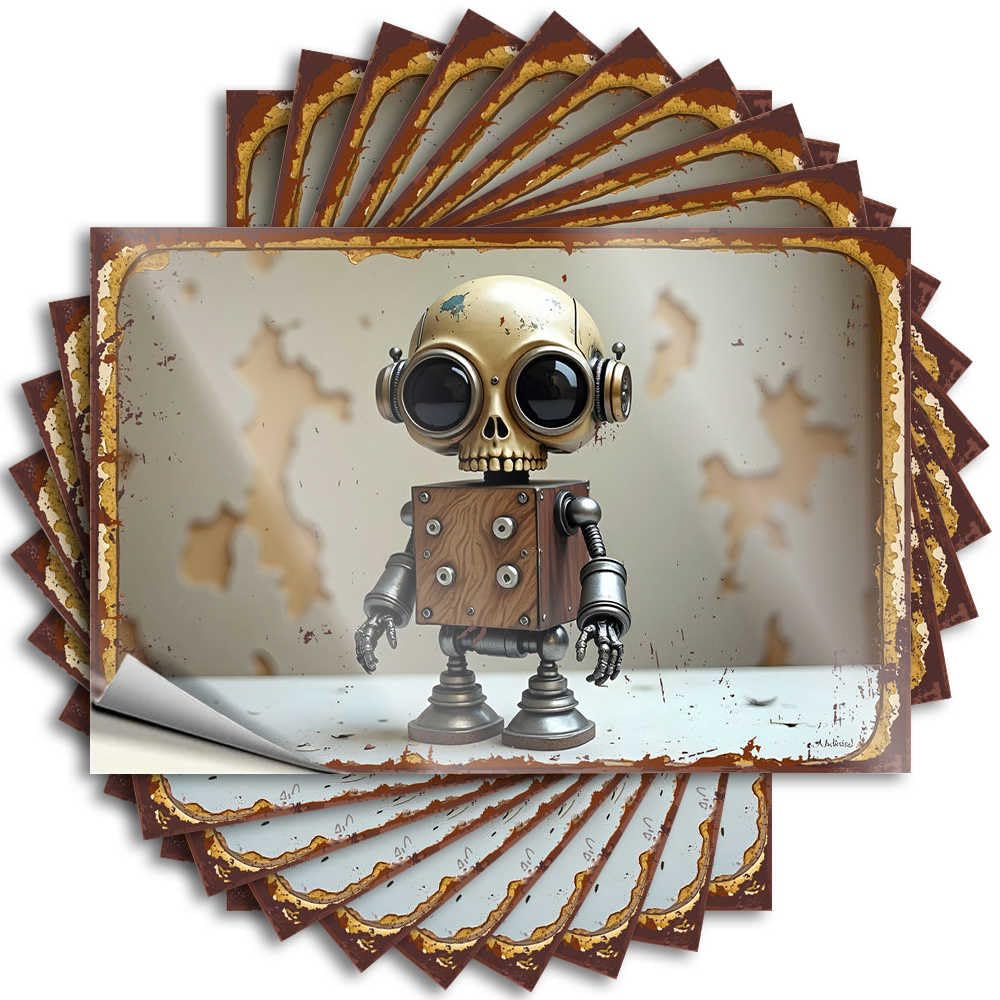 Fzfn Boys Colour Room Decor Saying Window | Rusty Skeleton Robot With Wooden Torso Plush Christmas Sticker Pack(8X12cm)