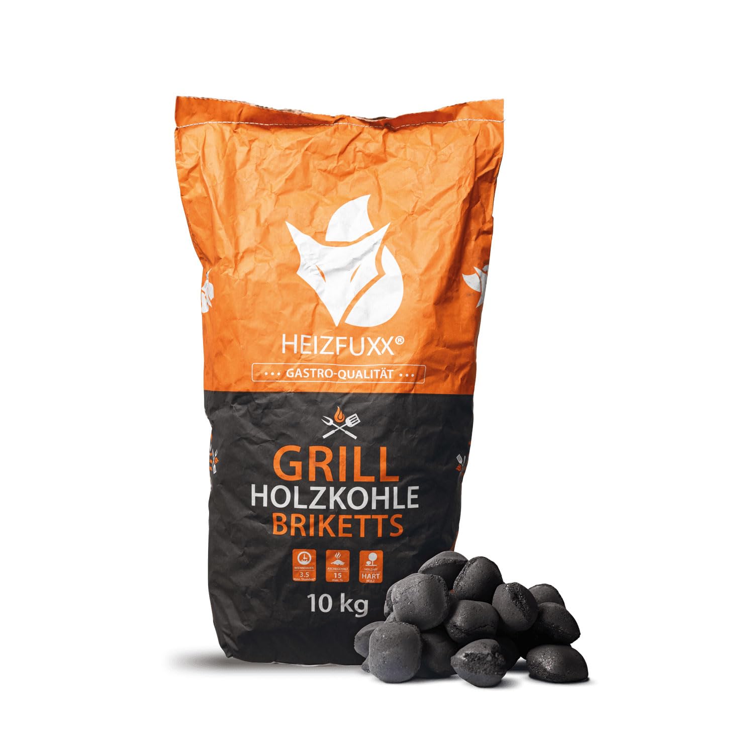 HEIZFUXX Grillholzkohlebriketts Kohle Hartholz BBQ Gastro Restaurant Grill Smoker Steakhouse Brikett Profi Premium 10kg x 2 Sack 20kg / 1 Karton Paligo, SGA1002, Schwarz / Natur