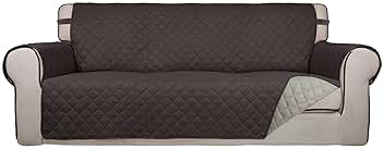 PureFit Reversible Quilted Sofa Cover, Water Resistant Slipcover Furniture Protector, Washable Couch Cover with Non Slip and Elastic Straps for Kids, Dogs, Pets (Sofa, Chocolate/Beige)