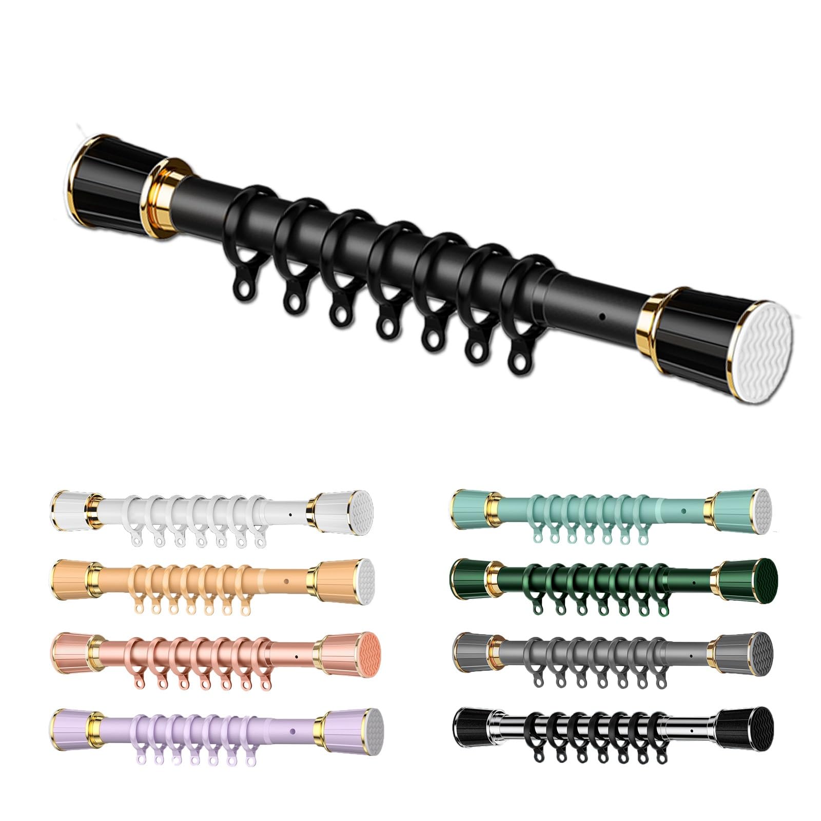 Rideau de douche télescopique sans perçage pour fenêtres et salles de bain - Longueur : 50 - 400 cm - Noir - Polyvalent - Facile à installer - Gain de place.