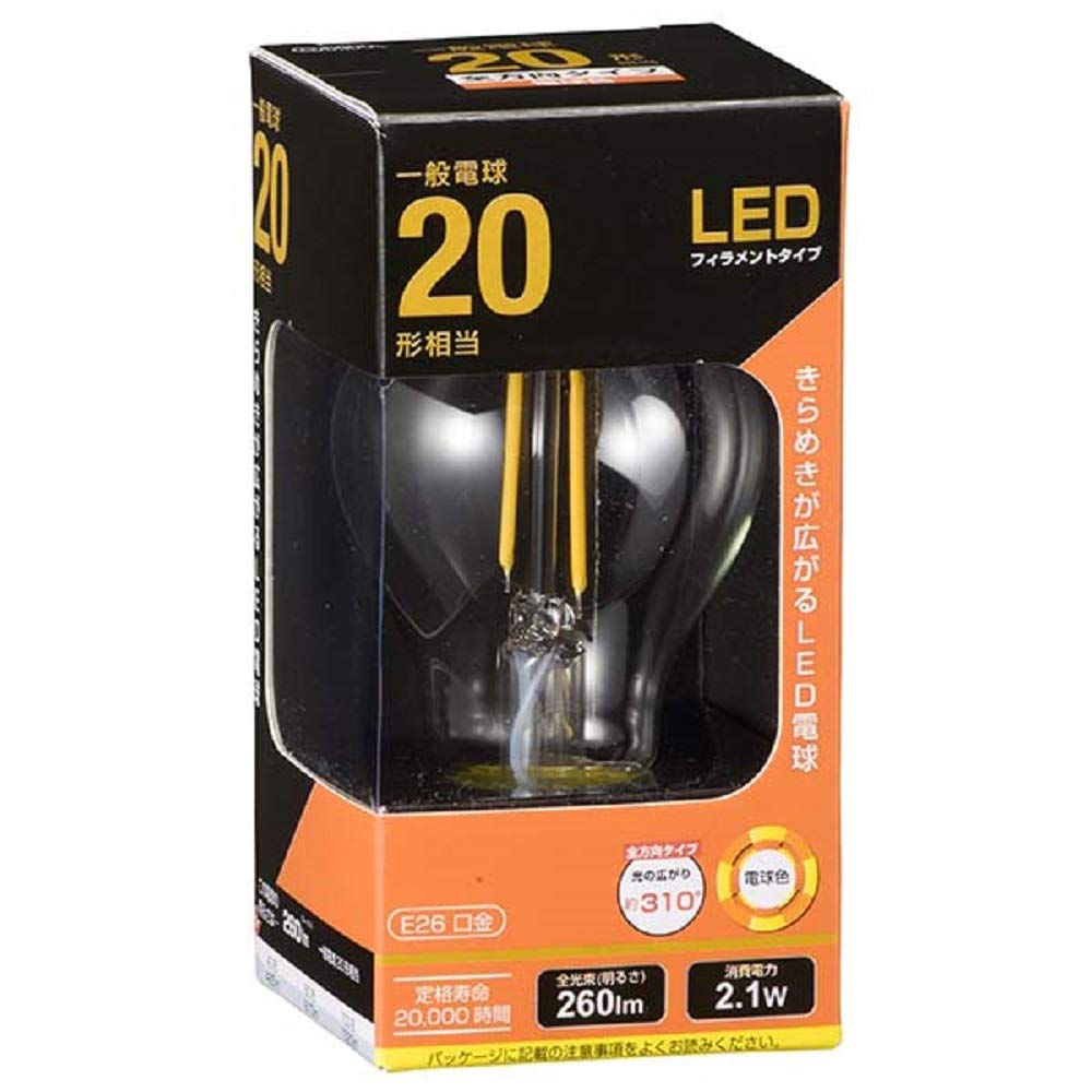 Amazon | OHM LED電球 フィラメントタイプ 一般電球形 E26 20形相当 2W