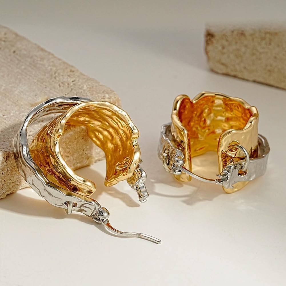 Vintage Statement Hammered Drop Double Hoop Earrings for Women image 5