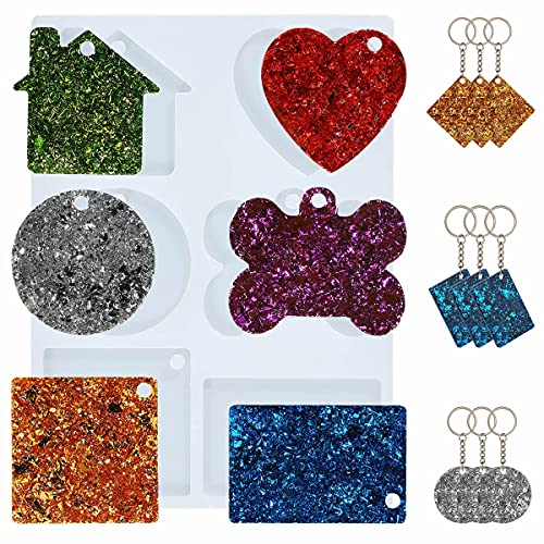 ARESMER Resin Molds Resin Casting Molds, Including Square, Rectangle, Round, Heart, Bone, House, Resin Silicone Molds for Epoxy Resin, Epoxy Molds for Keychain