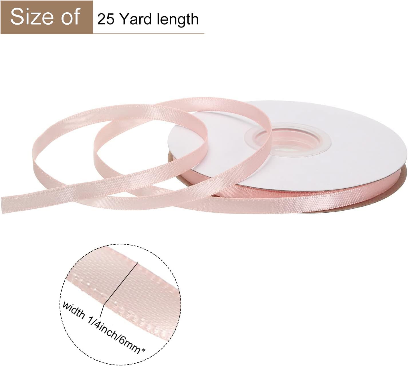 TOP-VIGOR 6mm 25 Yard Satin Ribbon, Single Sided Grosgrain Thin Solid Silk Ribbon - Image 2