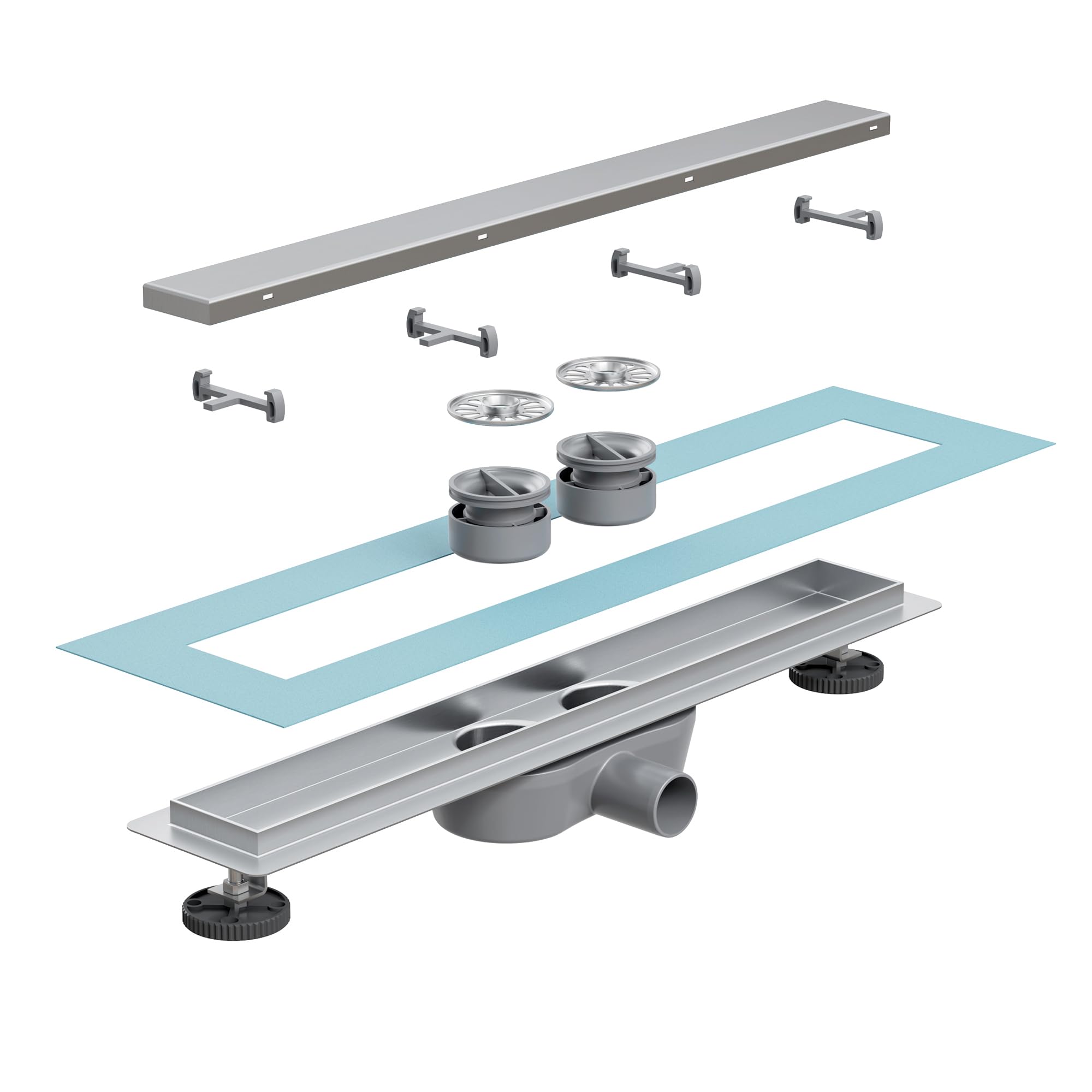 Neodrain Duschrinne 60cm Edelstahl-Duschablauf Flach mit 2 Abflüsse, 360° Siphon Befliesbarer Duschabfluss mit Geruchsverschluss und Haarsieb