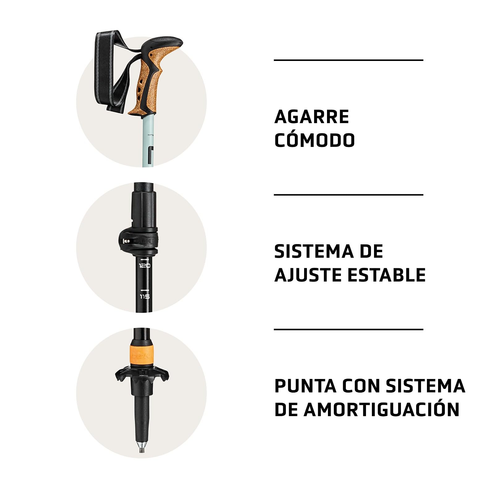 LEKI Khumbu Lite AS Bastones de Senderismo para Hombre y Mujer, Bastones de Trekking Ligeros y Ajustables de Aluminio con Plato de Trekking, Sistema de amortiguación antigolpes LEKI