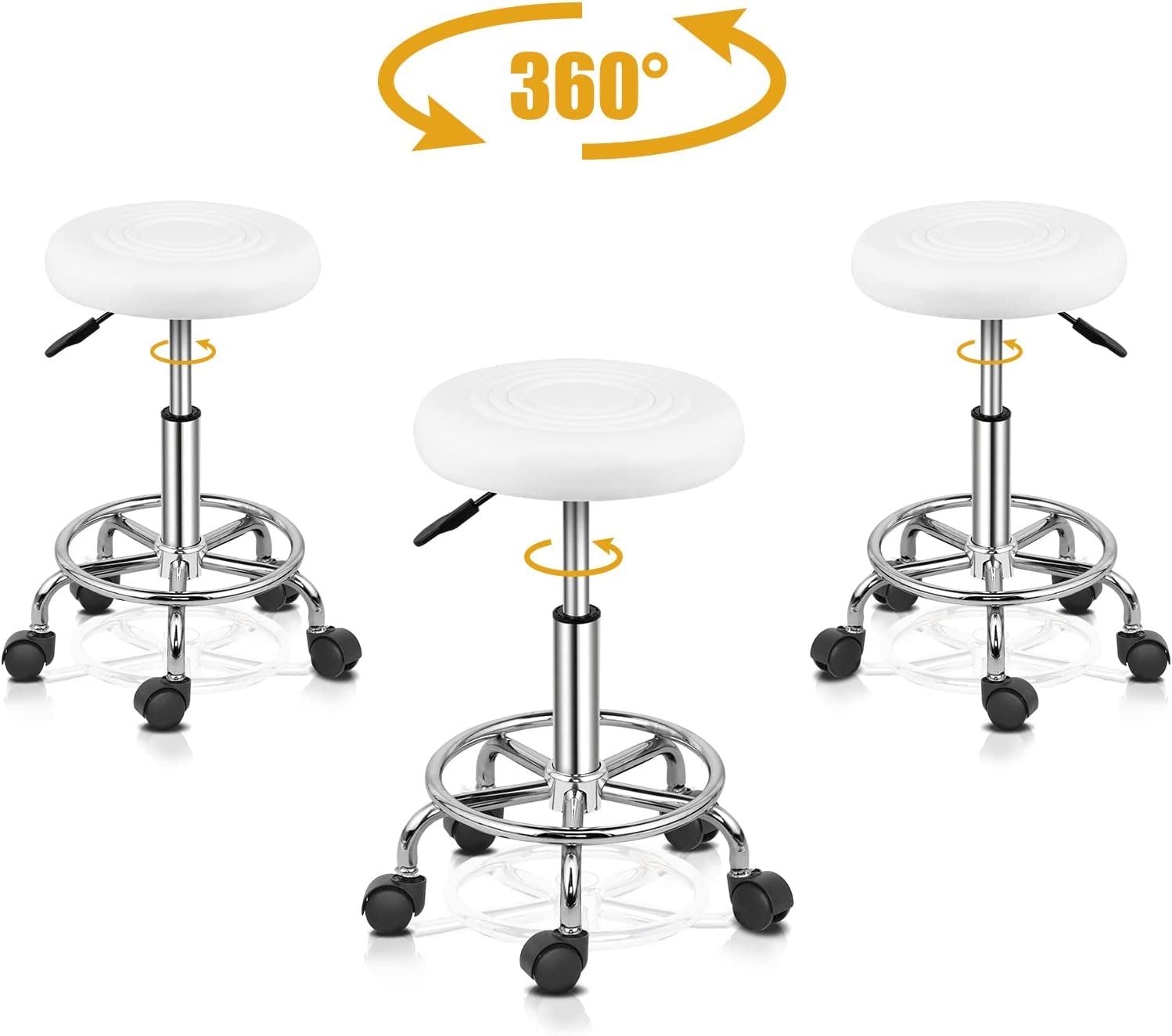 Sgabello Lavoro 360° Ruote Regolabile 2pz Bianco