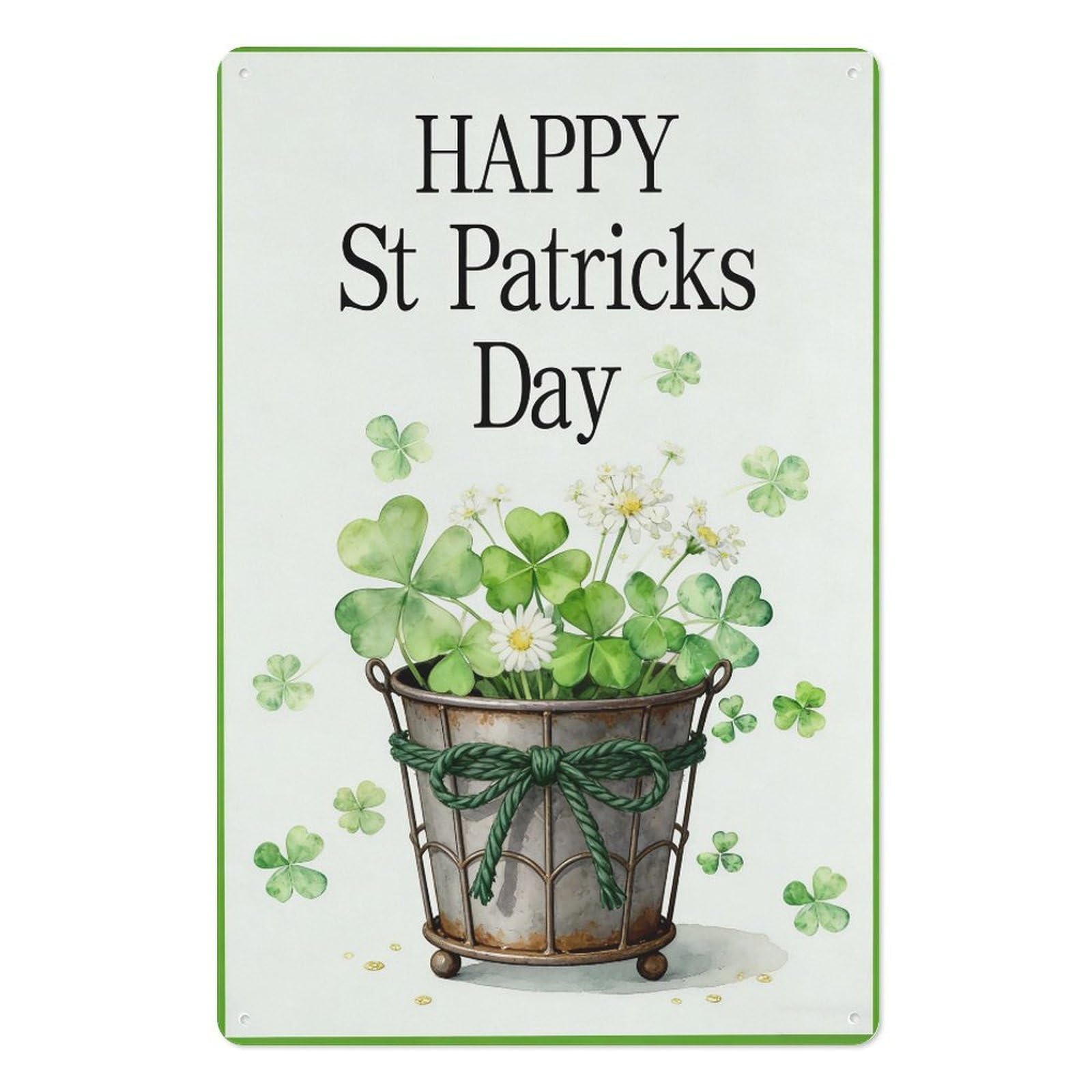 peiyeety St Patrick’s Day Metal Tin Sign 8x12 Inch, Green Clover Daisy Pub Bar Wall Decor Plaque, Irish Holiday Wall Art