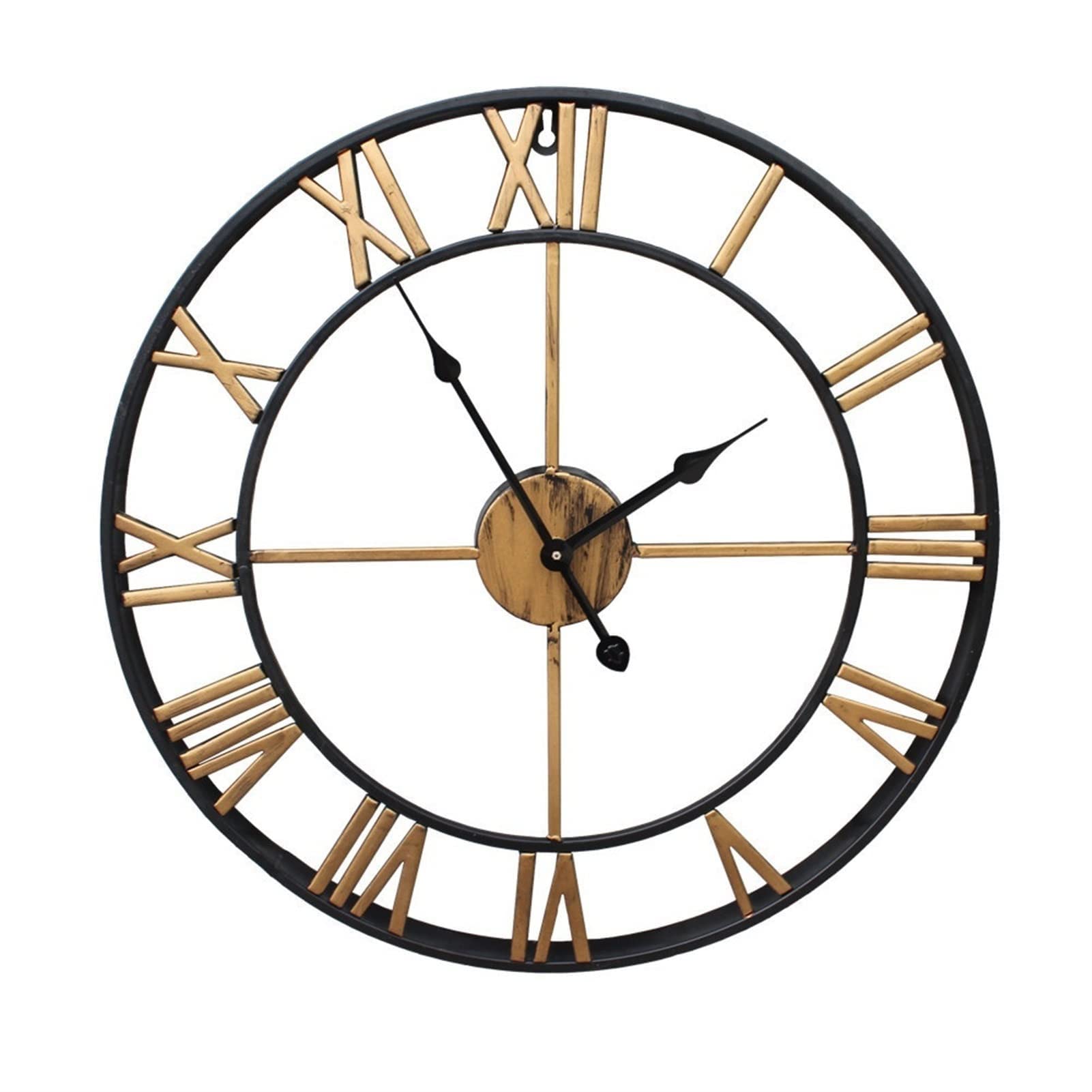 wall clock， Large Wall Clock Metal Roman Numeral Clocks(Black Gold,40cm)