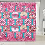 Manfei Pink Donut Shower Curtains Cute Dessert Print Waterproof Bathroom Curtains with 12 Hooks Suits for Bathtub Food Theme Bath Curtains for Kids Boys Girls Room Decorative, 72' W x 72' L