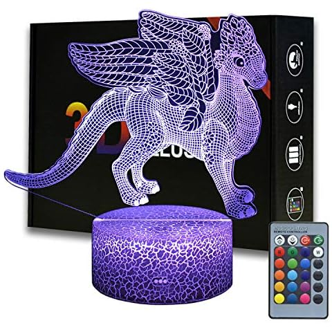ARERG 3D Illusion Flowers Dragon Night Light, Bedside Lamp with Remote Control Kids Room Decor Lighting, Dragons 3D Lamp Best Birthday Gift for Boys Girls Cover