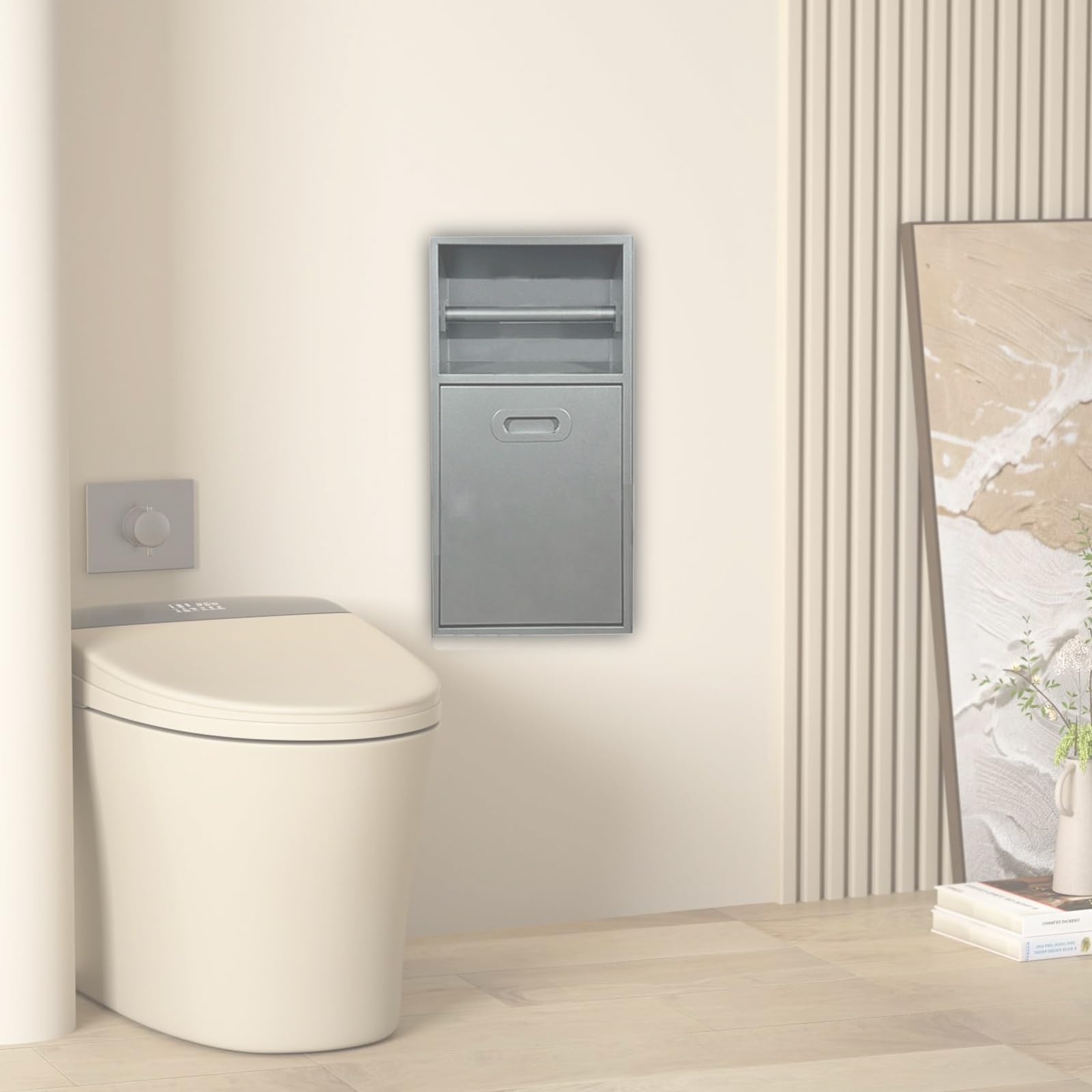 Niche Empotrable Portarrollos Papel Higienico Acero INOX 304 Borde Fino 1mm Resistente al Óxido y Arañazos Accesorios de Baño Moderno Ahorro de Espacio, Plata(Nero,12"/300mm)