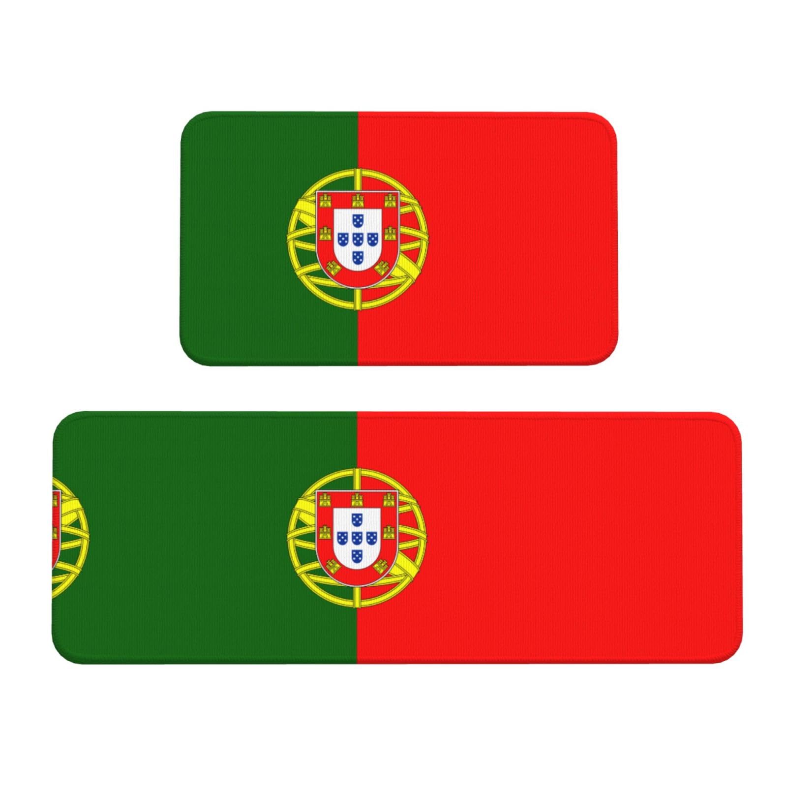 Pack de 2 alfombrillas de cocina antideslizantes con bandera de Portugal para suelo seguro