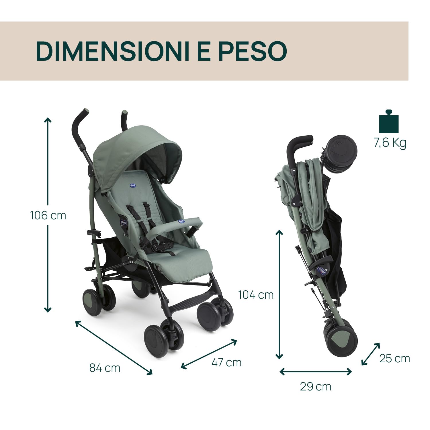 Chicco Echo Lite Passeggino Leggero da 0 Mesi a 22 kg, Schienale Reclinabile in 4 Posizioni, Seduta Spaziosa, Manicotto Paracolpi, Chiusura a Ombrello, Freni Gemellati e Ruote Anteriori Girevoli