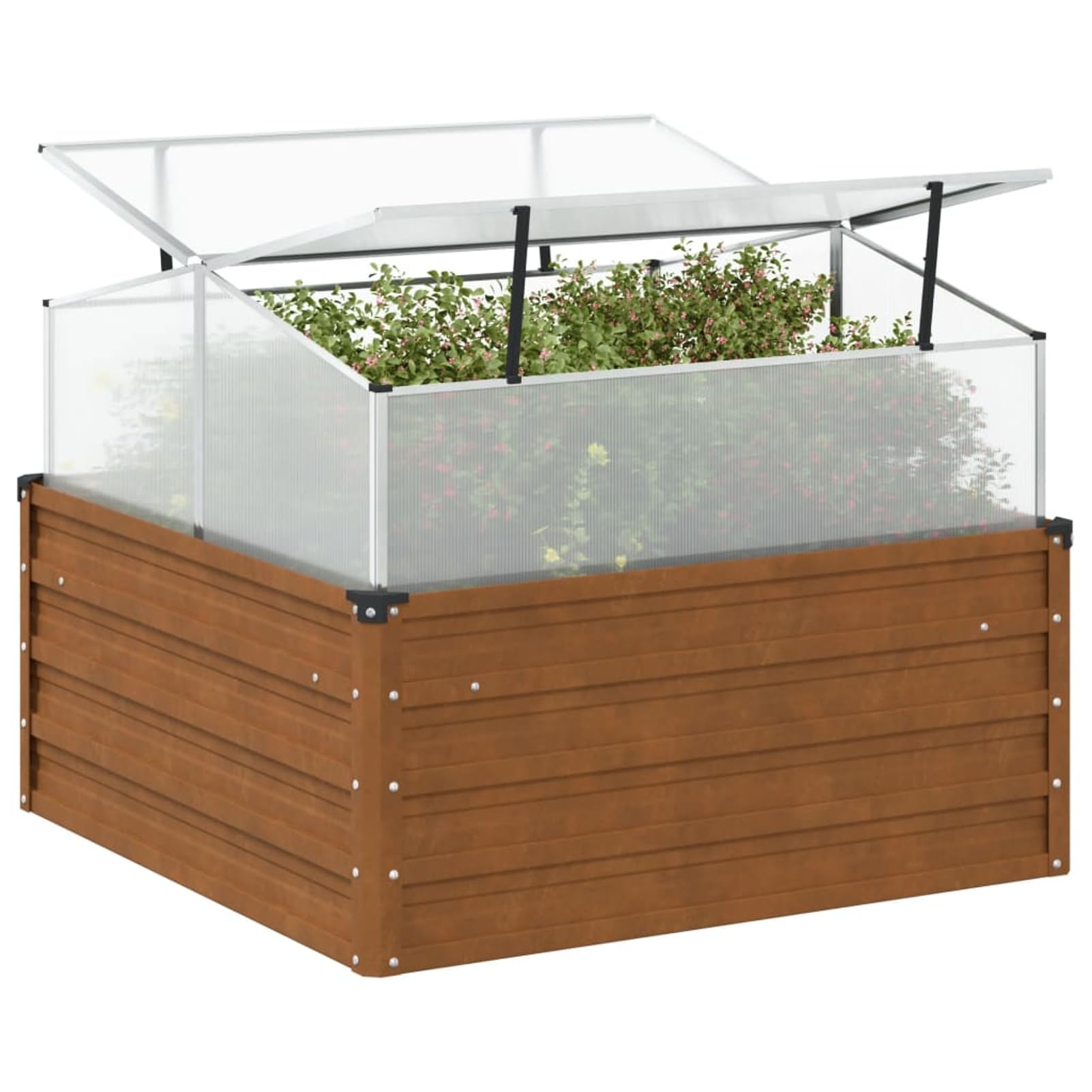 Geecher Fioriera da Giardino con Serra, per Coltivazione Indoor e Outdoor, 100x100x77 cm, in Acciaio corten e Alluminio con Pannello PC, per orto Domestico e Giardinaggio hobbistico