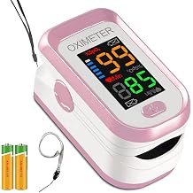 Pulse Oximeter Fingertip, Pulse Oximeter with Batteries, Fingertip Oxygen Monitor, Oxygen Meter Finger Pulse Oximeter, Accurate SpO2 Pulse Rate Reading, Pulse OX with Neck/Wrist Lanyard Pink