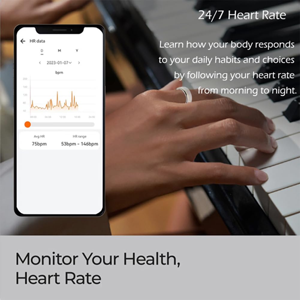 PEIXEN Cardiofrequenzimetro, Anello Intelligente indossabile, Fitness Tracker, Rilevatore di Sonno Multifunzione, Monitor Sanitario Leggero, Contapassi, Resistente all'Acqua Ip68 9 White