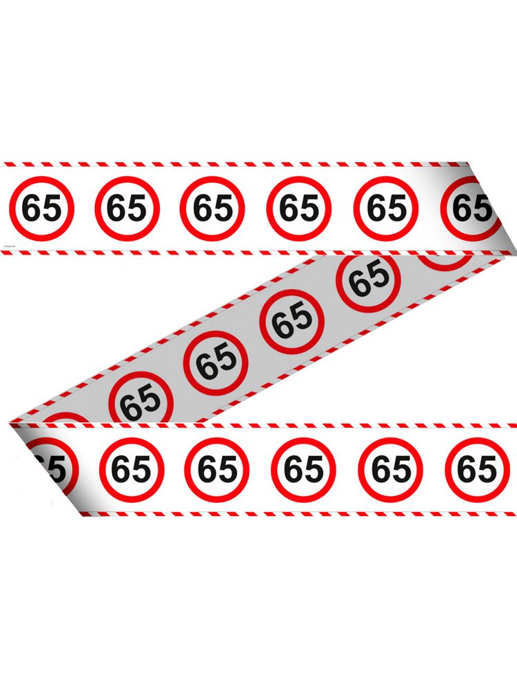 Folat 28465 65th Birthday Traffic Sign Barricade Tape, Multi Colors, Zahl 65
