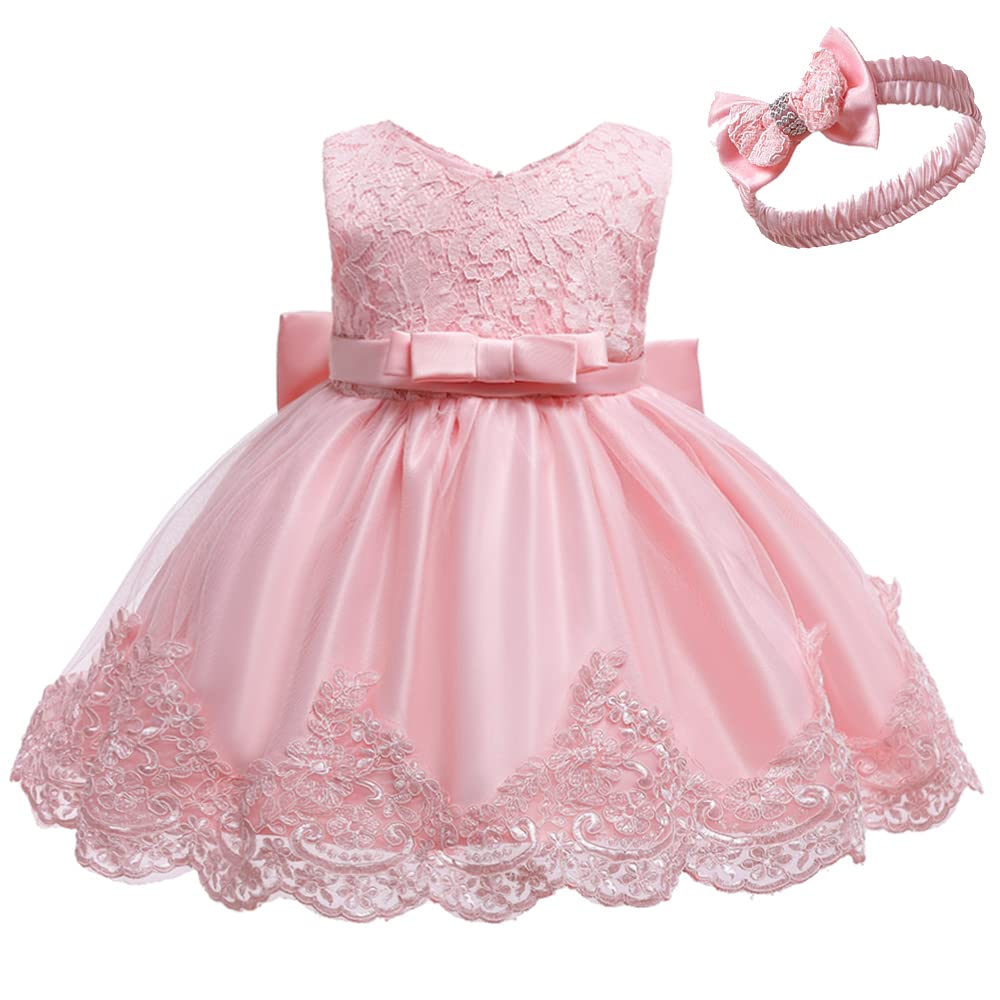 CMMCHAAH Vestido de fiesta para bebé niña de 0 a 6 años, bordado de encaje, vestidos de concurso con tocado