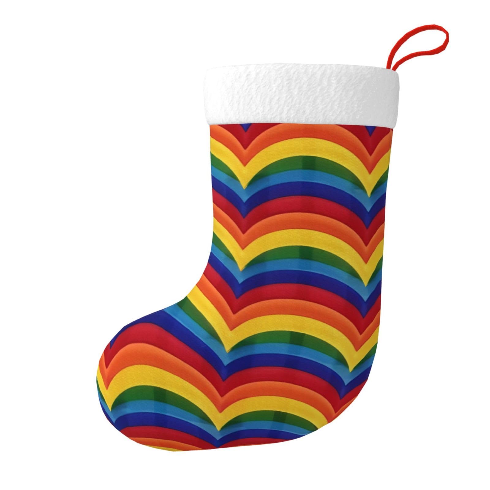 Rainbow Pattern Print Christmas Stocking, 28x45cm Holiday Hanging Stockings for Fireplace, Tree Decorations, Gift Giving, and Party Festive Decor