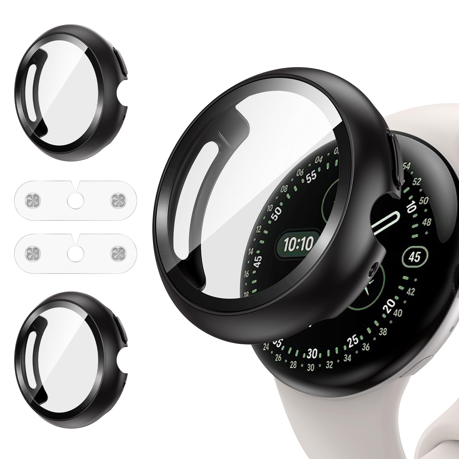 Neitra [2 Stück Pixel Watch 4 Hülle 45mm (2025) – Laden mit aufgesetzter Hülle, integrierter Displayschutz, harter PC Slim stoßfester Schutzrahmen für Google Pixel Watch 4, 45mm