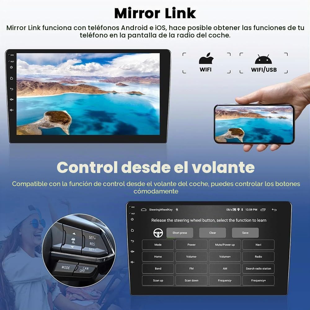 2+64G Radio Doble DIN para Ford Ka 2008-2014 con Pantalla Bluetooth, Radio para Coche con Pantalla táctil IPS de 9 Pulgadas Carplay inalámbrico Android, WiFi cámara de Marcha atrás FM/RDS Mirror Link