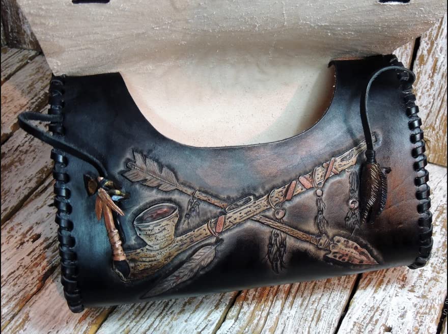 Miniatura 2 de Indian Skull, Red Man, Native American, Chief, Pipe, Bald Eagle, Grey Wolf, 3D Genuine Leather Motorcycle Tool Bag, Fork Bag, Motorcycle Accessory,