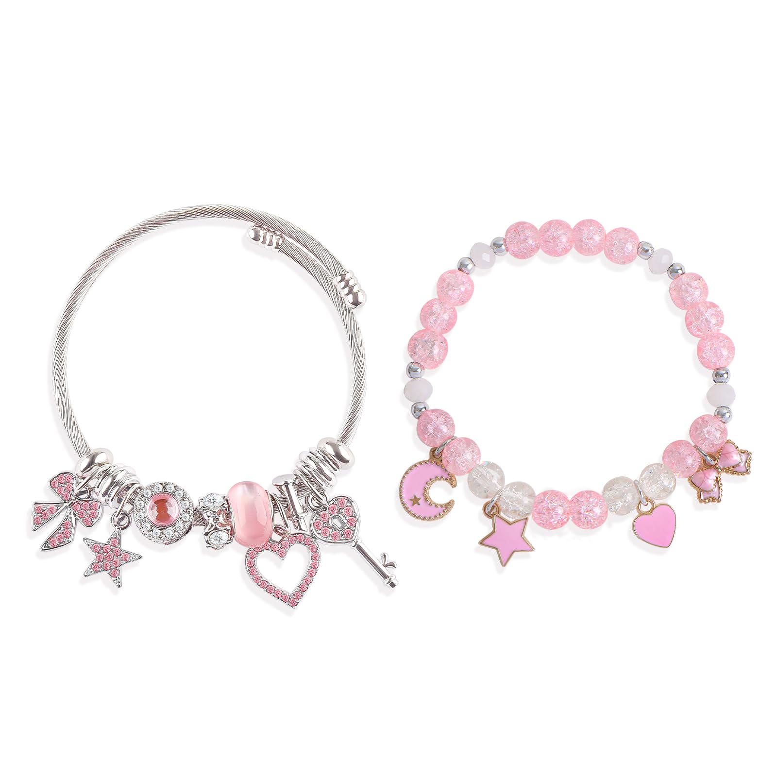 YUZHEJIE Cute Pink Bracelet Stuff Kawaii Set Crystal Bead Elastic Friendship Bracelets Birthday Christmas Jewelry Gifts for Women Girlfriend Best Friend Sister (Pink Diamond + Crystal Stone)