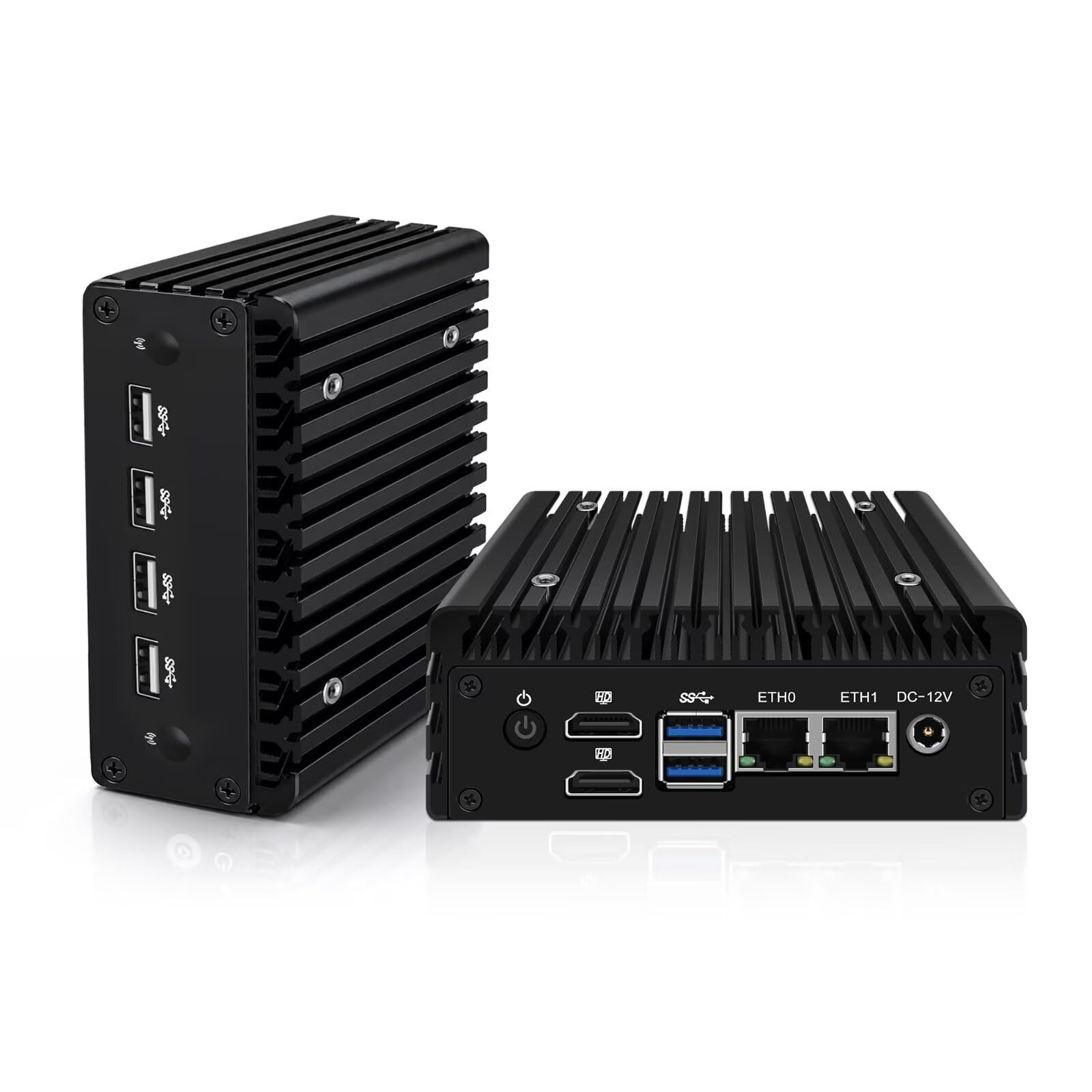 Micro Firewall Appliance, Fanless Mini PC N100 4C/4T, 2X 2.5 GbE i226V LAN,AES-NI,DDR5 0G SSD 0G NVME Barebone Router Netzwerk Security 6USB/2HD Dual Display