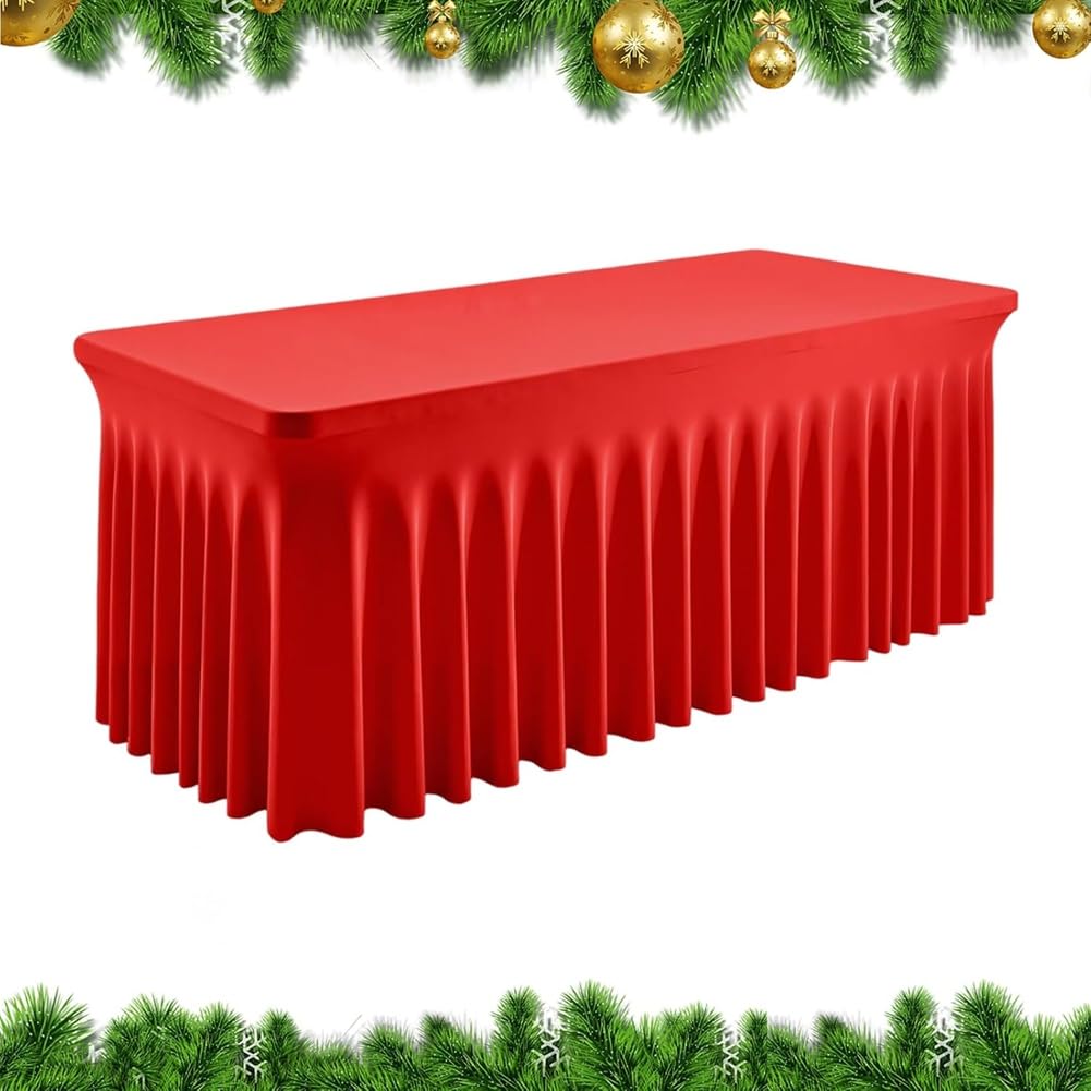 UDSKNV[KSL Reusable for Wedding-For-Carnival Table Skirt, 6ft Rectangle Red Table Cloth for Holiday Banquets Tablecloth