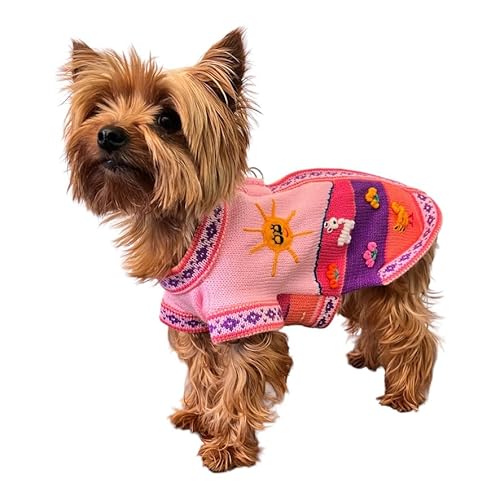 BABY PINK Handmade Peruvian Dog Sweater. Zip up the back design makes it easy to put on. Sizes for dogs 1.5 lbs to 40 lbs. (6 (12-16 lbs))