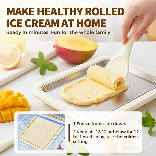 Miniatura 4 de Kit de máquina de helado enrollado, placa de congelación de acero inoxidable 2026 con 2 raspadores, bandeja de helado salteada para postres caseros,