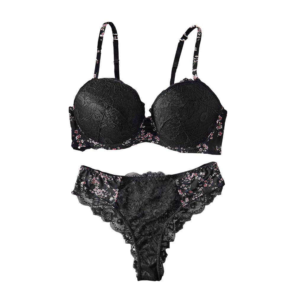 secret lives Padded Push Up Bra Panty Black Lingerie Set for Women 34B-picture-14