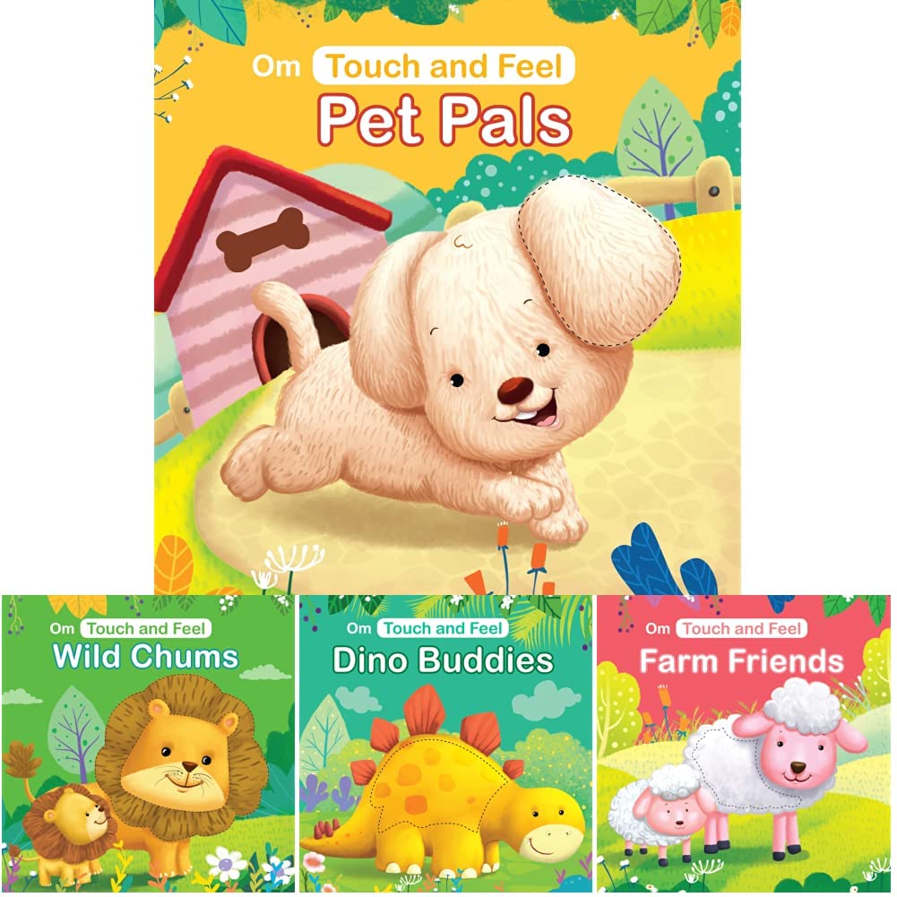 Touch and Feel Story Books - Pet Pals, Farm Friends, Dino Buddies, Wild Chums ( Set of 4 books)