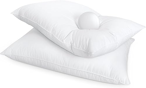 Miniatura 1 de Juego de 2 almohadas de plumas de ganso para dormir, almohadas de plumón de hotel, funda de algodón suave de 600 hilos, relleno envolvente de