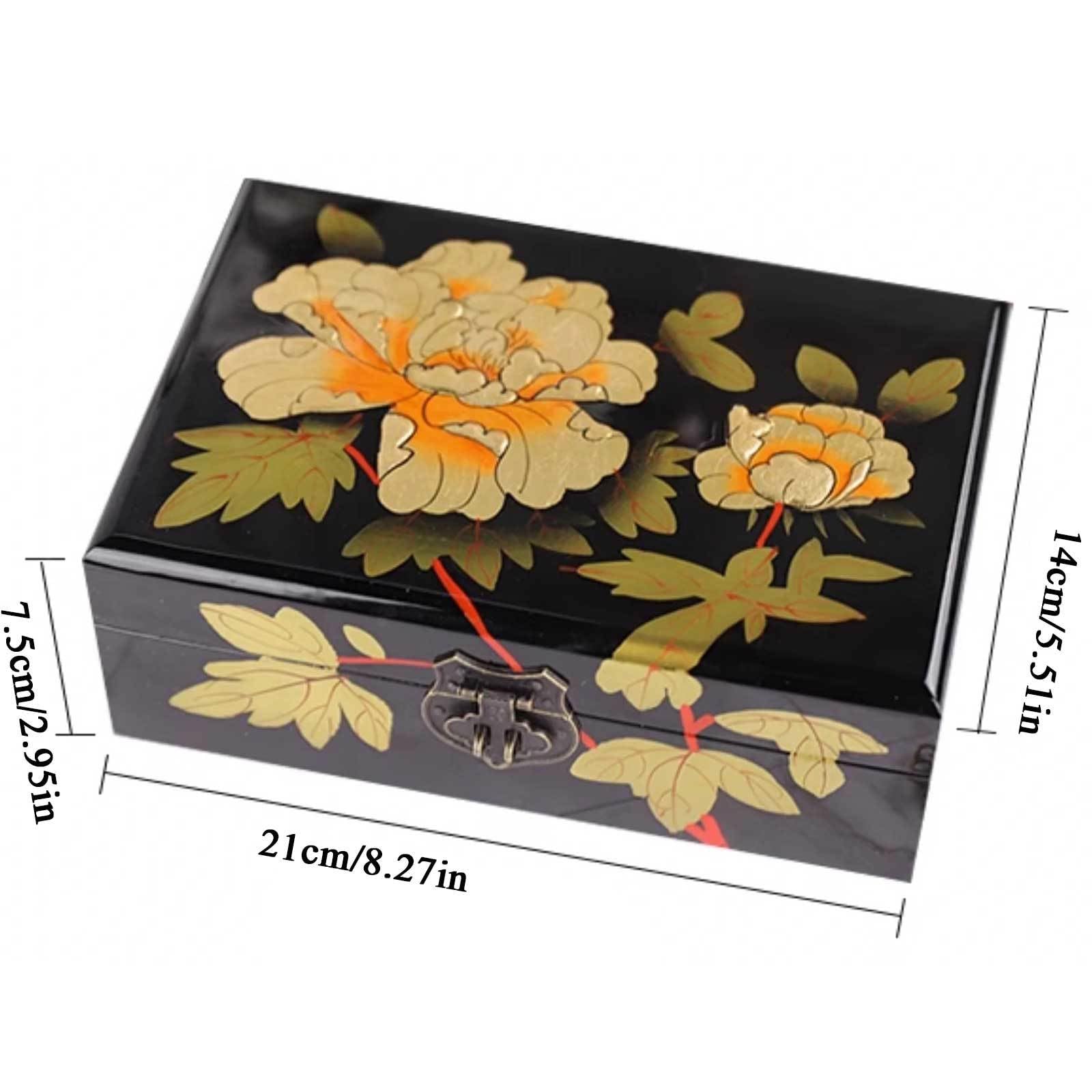 Pudełko na biżuterię, Wooden Jewelry Organizer Box With Mirror 2-Layer Removable Tray Storage Case Multicolor(M)