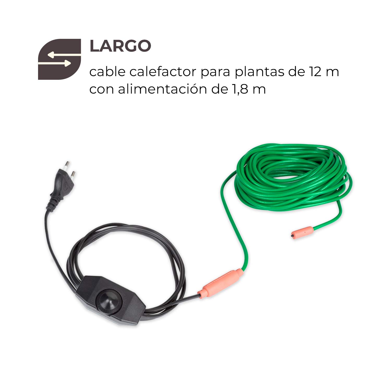 Waldbeck Greenwire Select 12 cable calefactor de plantas - 12 m de largo de calefactor + 2 m de alimentación, con termostato, 5-25 °C por encima de la temperatura ambiente, 6 W/m de potencia, IP68