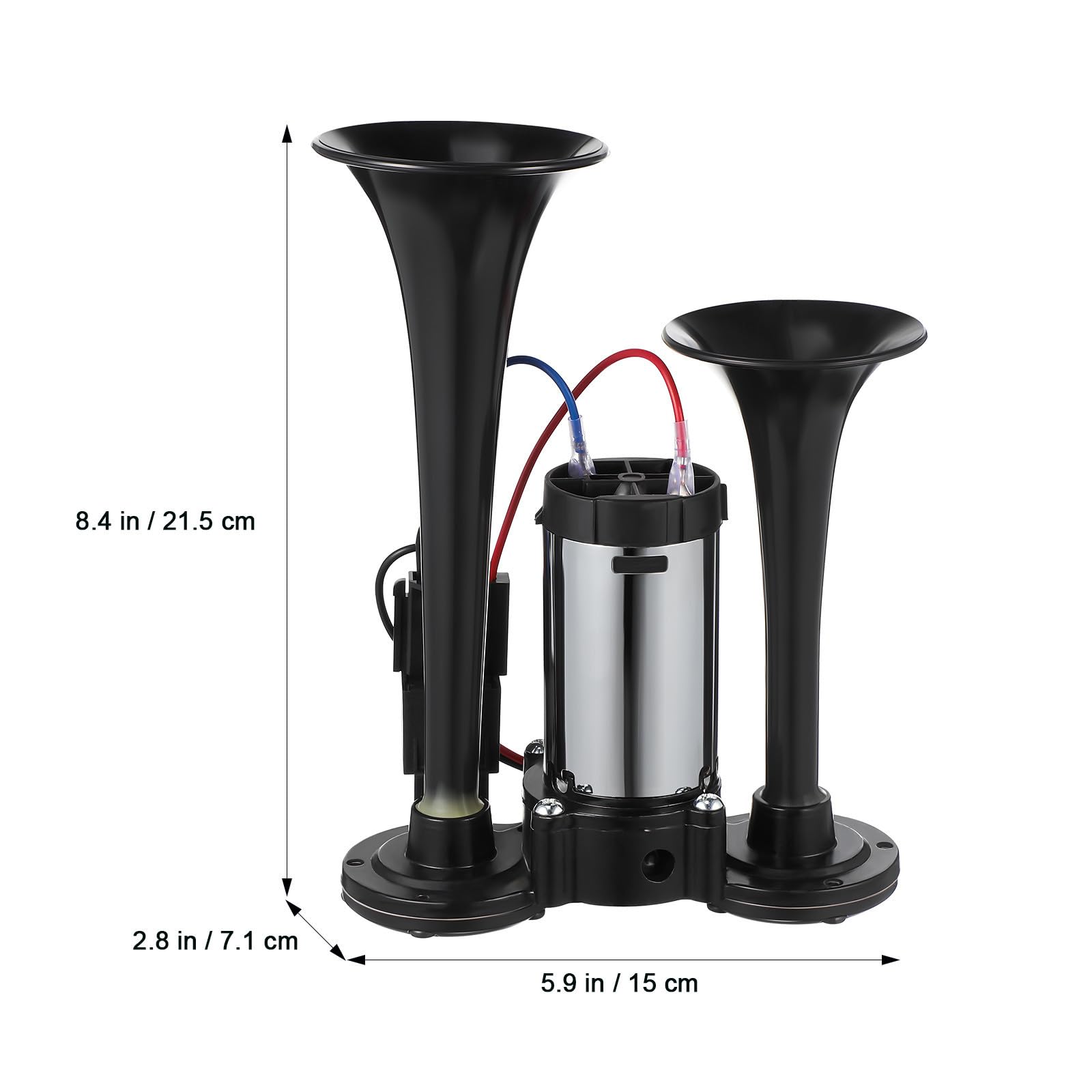 ARTIBETTER Bocina de Aire Eléctrica, Bocinas para Coche, Metal, Negra, 12 V, Doble Tubo, para Camión, Coche, Suv, Moto y Barco, Sonido Fuerte, Kit de Instalación
