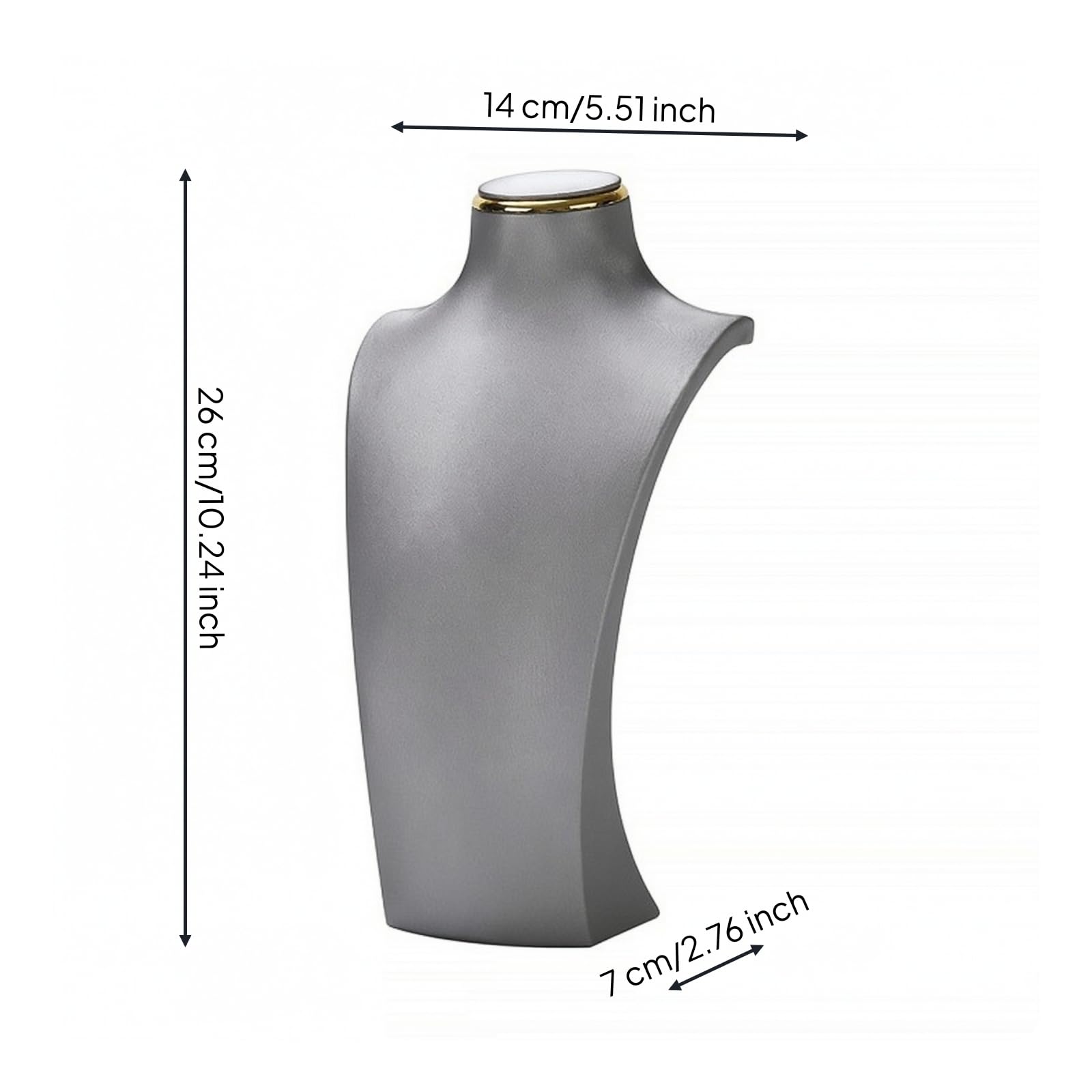 Buste de Collier Mannequin Présentoir, Moyen, Présentoir De Bijoux Buste De Mannequin, Couleur Gris Clair, Modèle ED03203, Dimensions 14x7x26cm