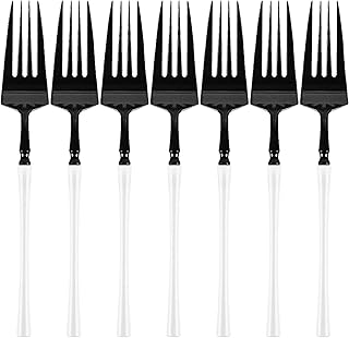 Bluesky Trading Infinity Flatware Black & White Plastic Dinner Forks - Pack of 20 - Stylish Design, Perfect for Weddings, Birthday Parties, Special Events, Everyday Use, & More